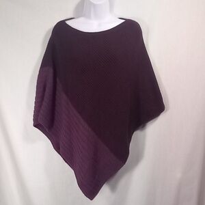 J.Jill Knit Burgundy Colorblock Cabled Poncho Size OS